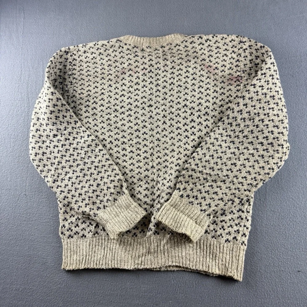 Vintage 80s Birdseye Sweater Men's M Beige Wool USA Environmental Clothing Co